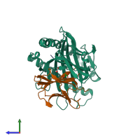 PDB entry 6jp3 coloured by chain, side view.