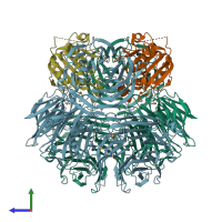PDB entry 6jp6 coloured by chain, side view.