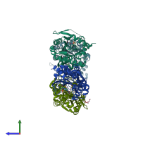 PDB entry 6jp9 coloured by chain, side view.