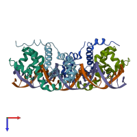 PDB entry 6jpi coloured by chain, top view.