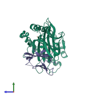 PDB entry 6jq2 coloured by chain, side view.