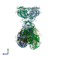 PDB entry 6jqm coloured by chain, side view.