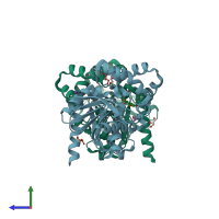 PDB entry 6jr9 coloured by chain, side view.