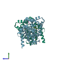 PDB entry 6jrb coloured by chain, side view.