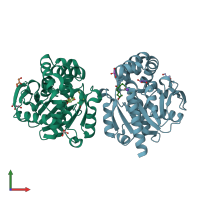 PDB entry 6jrc coloured by chain, front view.
