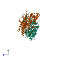 PDB entry 6jt0 coloured by chain, side view.