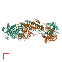 PDB entry 6jt0 coloured by chain, top view.