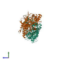 PDB entry 6jt1 coloured by chain, side view.