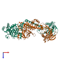 PDB entry 6jt1 coloured by chain, top view.