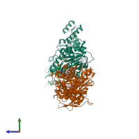 PDB entry 6jt2 coloured by chain, side view.