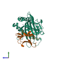 PDB entry 6jtp coloured by chain, side view.