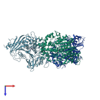 PDB entry 6jtt coloured by chain, top view.