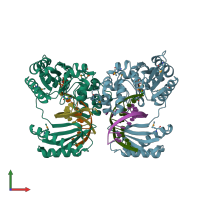 PDB entry 6jul coloured by chain, front view.