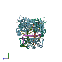 PDB entry 6jul coloured by chain, side view.