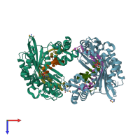 PDB entry 6jul coloured by chain, top view.