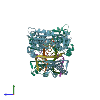 PDB entry 6jum coloured by chain, side view.