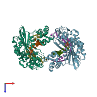 PDB entry 6jun coloured by chain, top view.