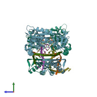 PDB entry 6juo coloured by chain, side view.