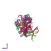 PDB entry 6juq coloured by chain, side view.