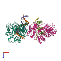 PDB entry 6juq coloured by chain, top view.