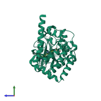 PDB entry 6jut coloured by chain, side view.