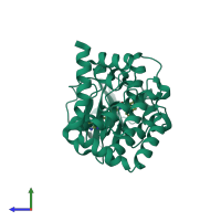 PDB entry 6juu coloured by chain, side view.