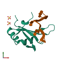 PDB entry 6jvx coloured by chain, front view.