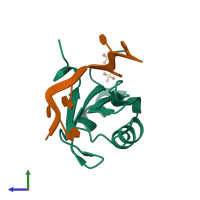 PDB entry 6jvx coloured by chain, side view.