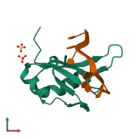 PDB entry 6jvy coloured by chain, front view.