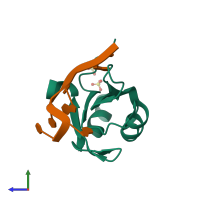 PDB entry 6jvy coloured by chain, side view.