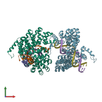 PDB entry 6jw0 coloured by chain, front view.
