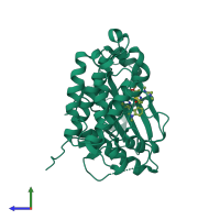 PDB entry 6jwl coloured by chain, side view.