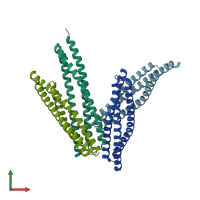 PDB entry 6jx6 coloured by chain, front view.