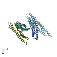PDB entry 6jx6 coloured by chain, top view.