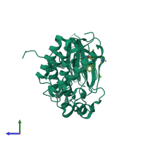 PDB entry 6jxt coloured by chain, side view.