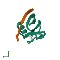 PDB entry 6jxw coloured by chain, ensemble of 20 models, side view.