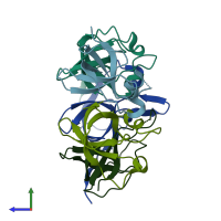 PDB entry 6jy5 coloured by chain, side view.