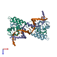 PDB entry 6jyw coloured by chain, top view.