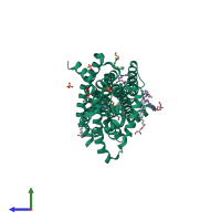 PDB entry 6k1q coloured by chain, side view.