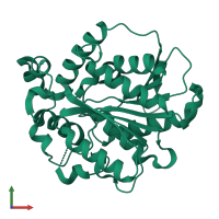 PDB entry 6k1t coloured by chain, front view.