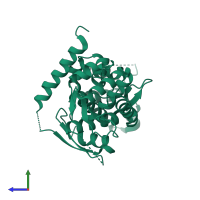 PDB entry 6k2c coloured by chain, side view.
