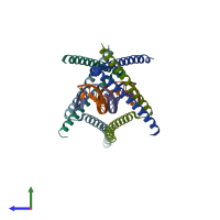 PDB entry 6k2j coloured by chain, side view.