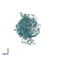 PDB entry 6k31 coloured by chain, side view.