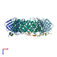 PDB entry 6k3a coloured by chain, top view.