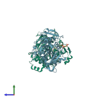 PDB entry 6k3c coloured by chain, side view.