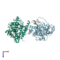 PDB entry 6k3c coloured by chain, top view.