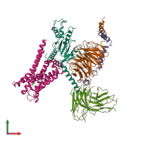 PDB entry 6k42 coloured by chain, front view.