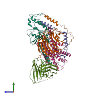 PDB entry 6k42 coloured by chain, side view.