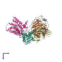 PDB entry 6k42 coloured by chain, top view.
