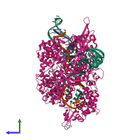 PDB entry 6k4p coloured by chain, side view.